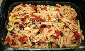 Vegan baked ziti preparation