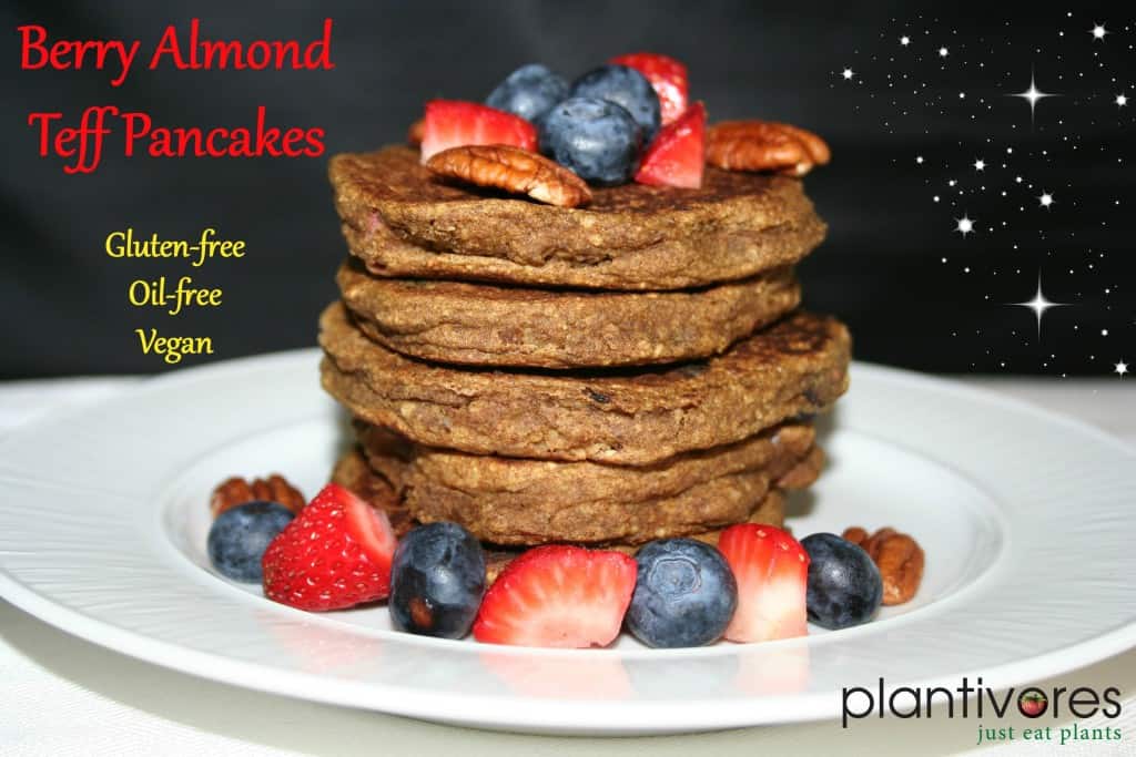 Berry Almond Pancakes (gf, oil-free, vegan)