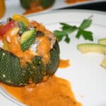 Stuffed Summer Squash with Skillet Sauce